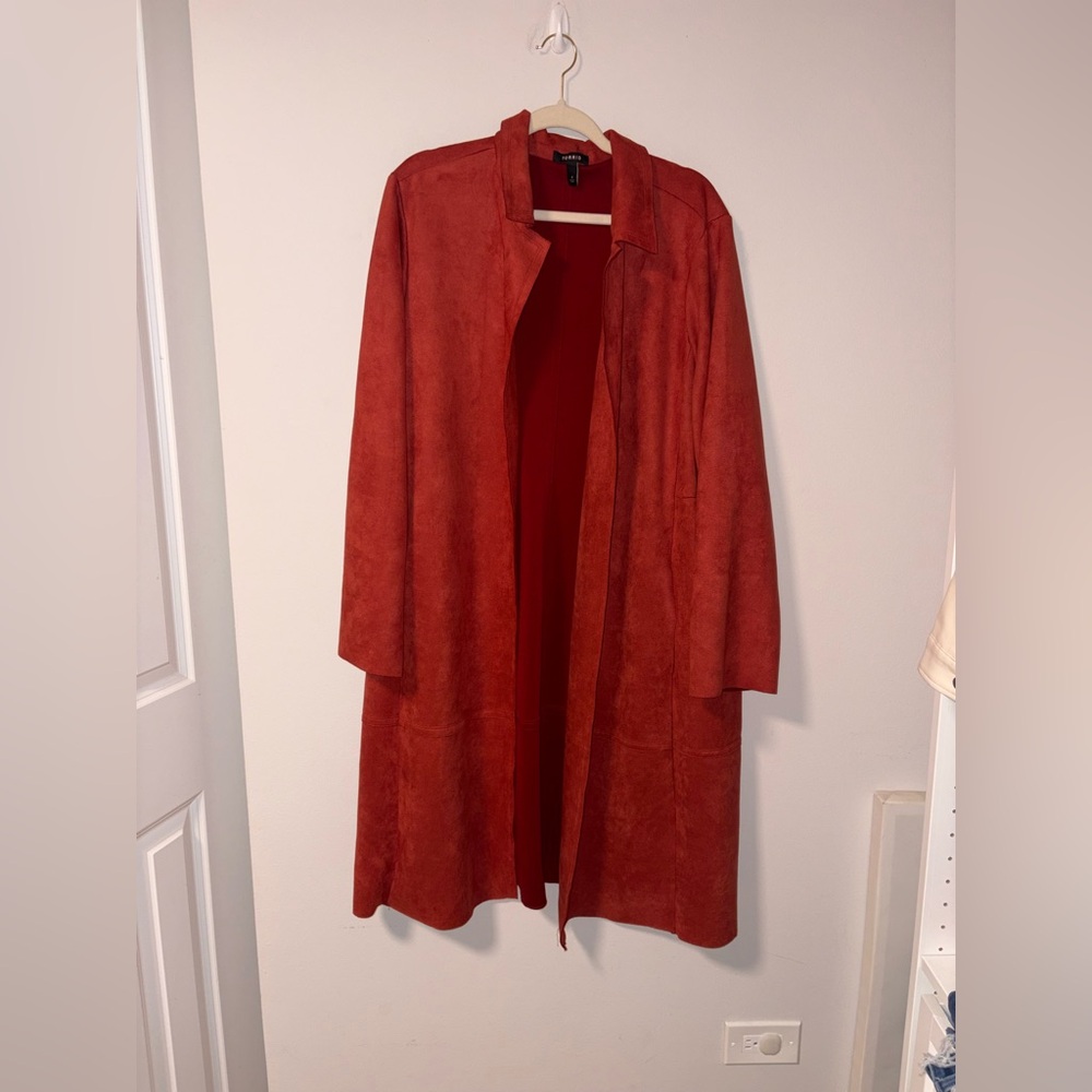 Torrid Burnt Orange Midi faux Suede Coat 4